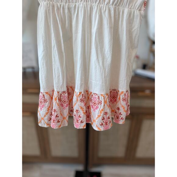 NWOT Fanco Embroidered Geometric Diamond Lattice Peasant Mini Dress White Large - Picture 3 of 11